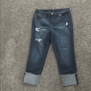 1822 Denim Dark Blue Distressed Ankle Jeans
